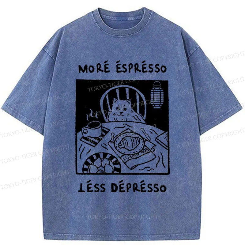 Tokyo-Tiger Cat Drinking Espresso Washed T-Shirt