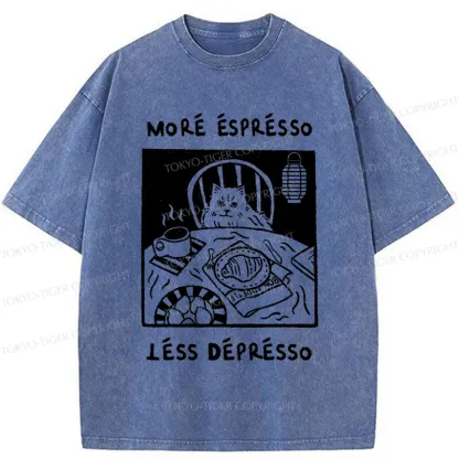 Tokyo-Tiger Cat Drinking Espresso Washed T-Shirt
