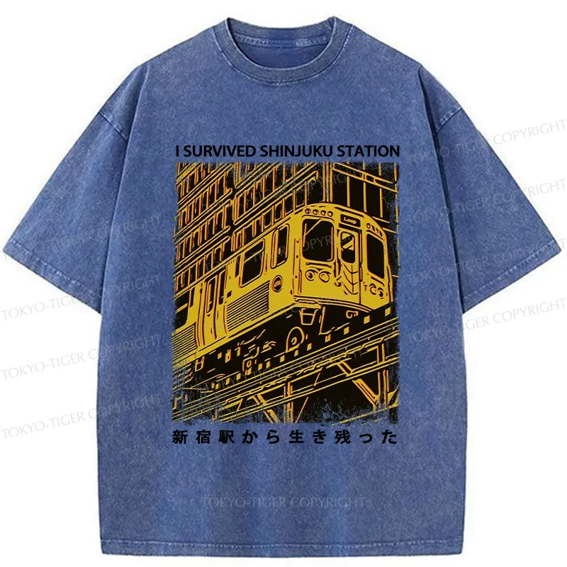 Tokyo-Tiger I Survived Shinjuku Station Washed T-Shirt