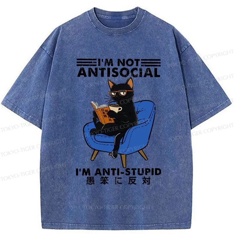 Tokyo-Tiger I'm Not Antisocial Washed T-Shirt