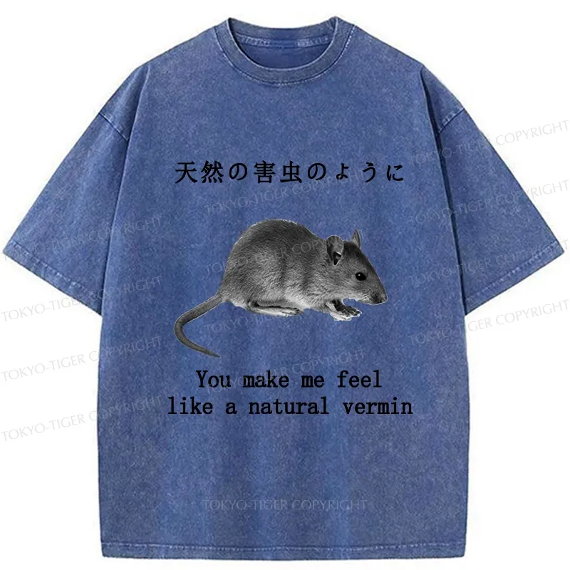 Tokyo-Tiger Funny Natural Vermin Washed T-Shirt