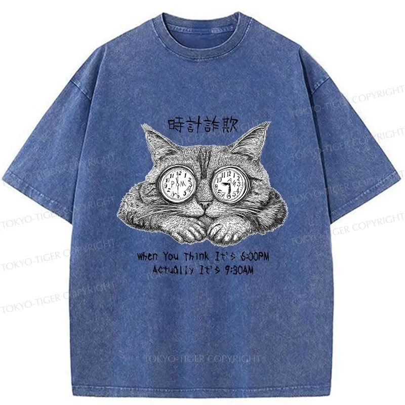 Tokyo-Tiger Funny Hour Hand Fraud Washed T-Shirt