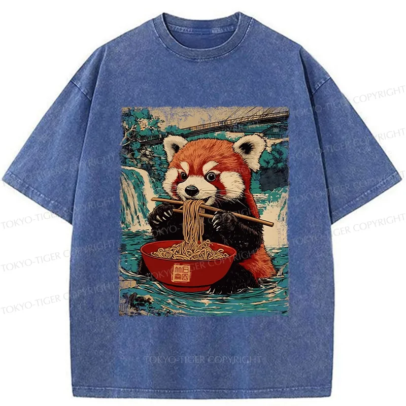 Tokyo-Tiger Ramen Lover Red Panda Washed T-Shirt Sale