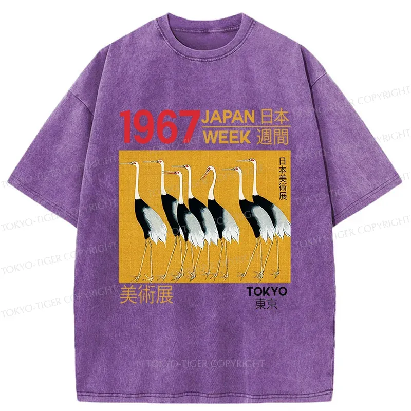Tokyo-Tiger Japanese Crane Art Washed T-Shirt