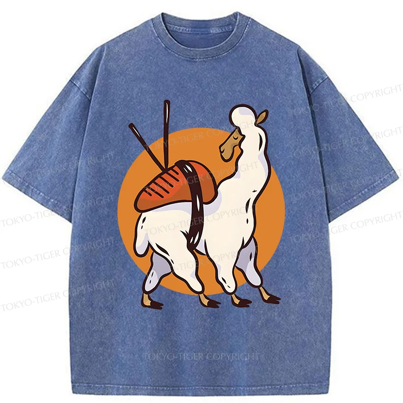 Tokyo-Tiger Alpaca Sushi Japan Washed T-Shirt