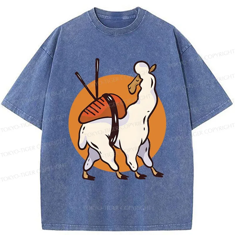 Tokyo-Tiger Alpaca Sushi Japan Washed T-Shirt