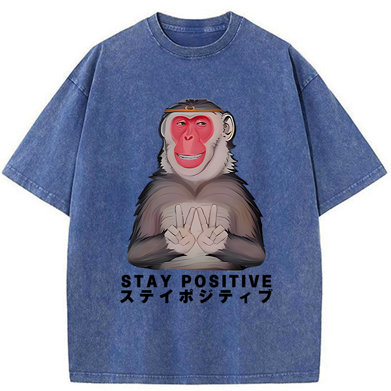 Tokyo-Tiger Monkey Stay Positive Washed T-Shirt
