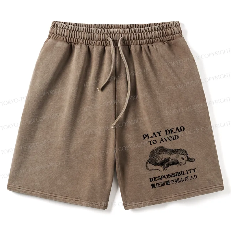 Tokyo-Tiger Play Dead To Avoid Responsibility Washed Shorts