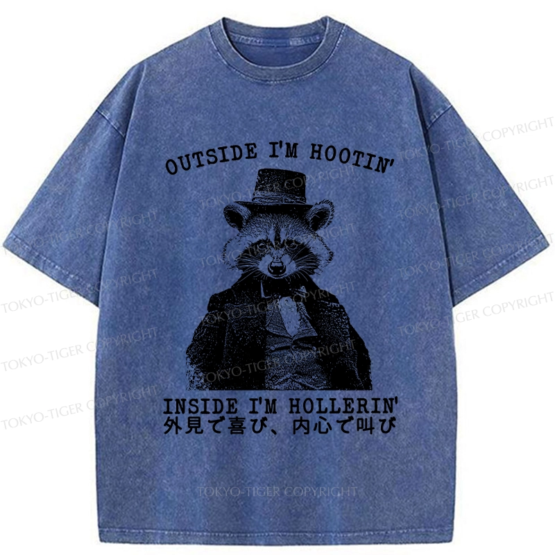 Tokyo-Tiger Outside I'm Hootin' Inside I'm Hollerin' Washed T-Shirt