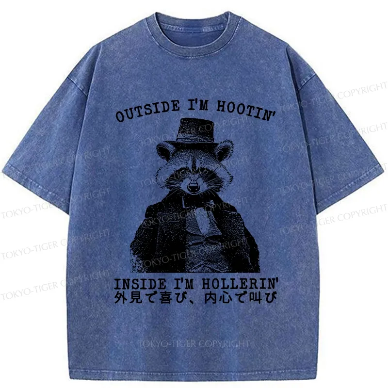 Tokyo-Tiger Outside I'm Hootin' Inside I'm Hollerin' Washed T-Shirt