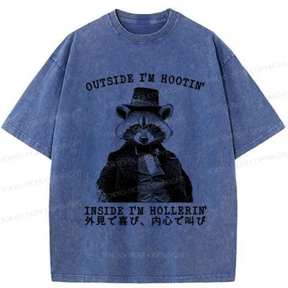 Tokyo-Tiger Outside I'm Hootin' Inside I'm Hollerin' Washed T-Shirt