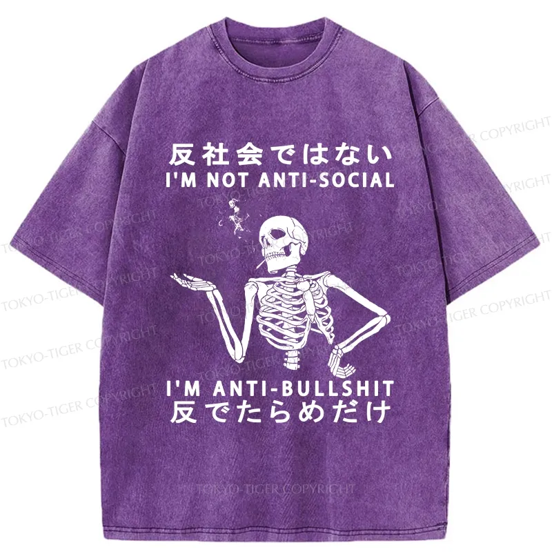 Tokyo-Tiger I'm Anti-Bullshit Funny Washed T-Shirt