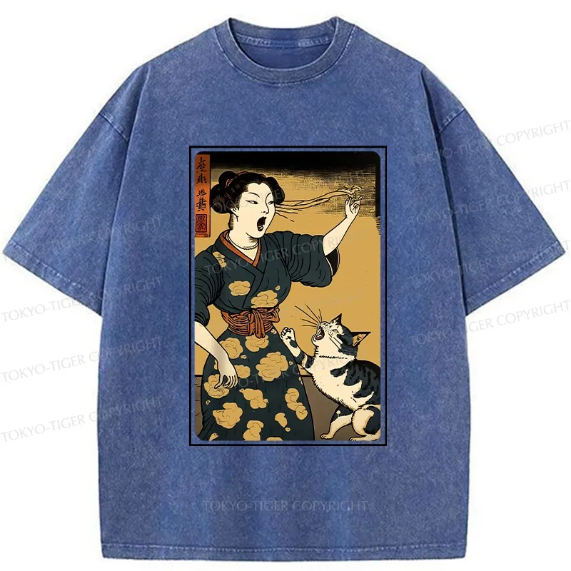 Tokyo-Tiger Woman Yelling At Cat Washed T-Shirt