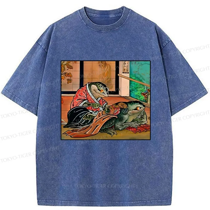 Tokyo-Tiger Frog Tattoo Washed T-Shirt