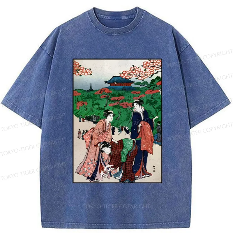 Tokyo-Tiger Retro Japanese Scenery Washed T-Shirt