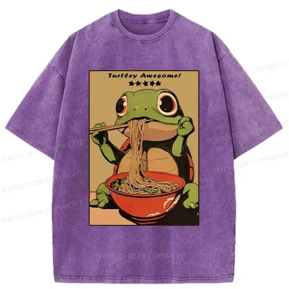 Tokyo-Tiger Turtle Eating Ramen Washed T-Shirt