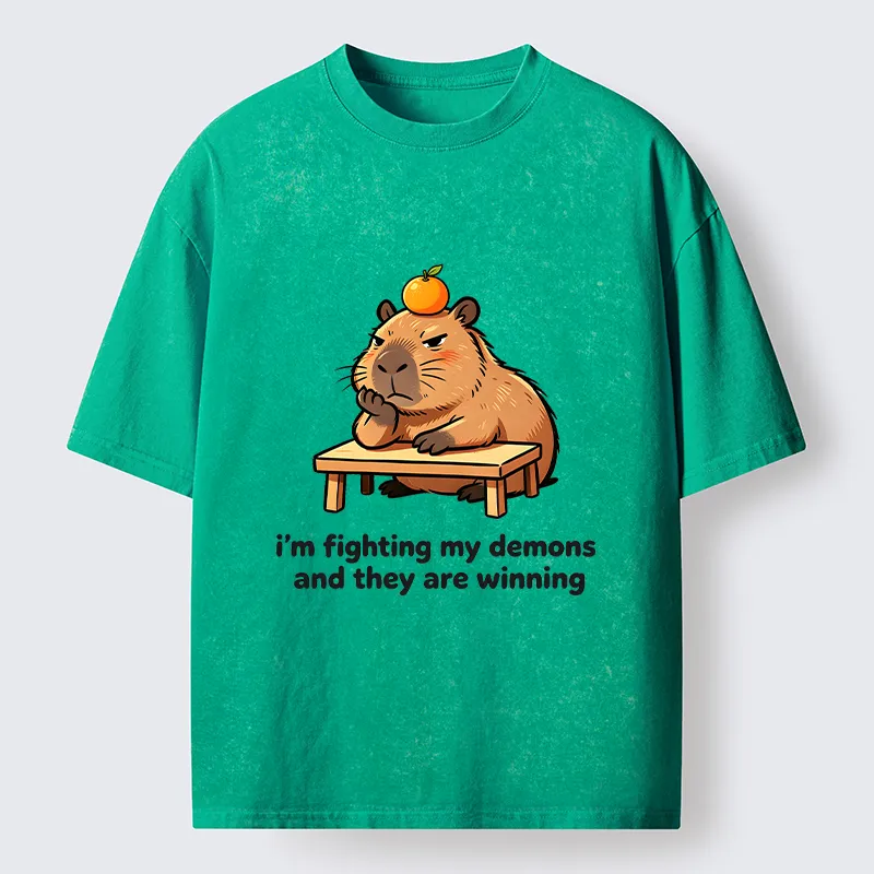Tokyo‑Tiger Funny Orange Capybara Meme Washed T‑Shirt