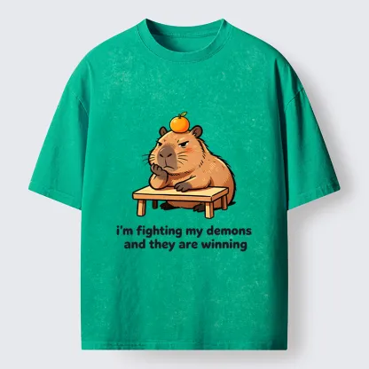 Tokyo‑Tiger Funny Orange Capybara Meme Washed T‑Shirt