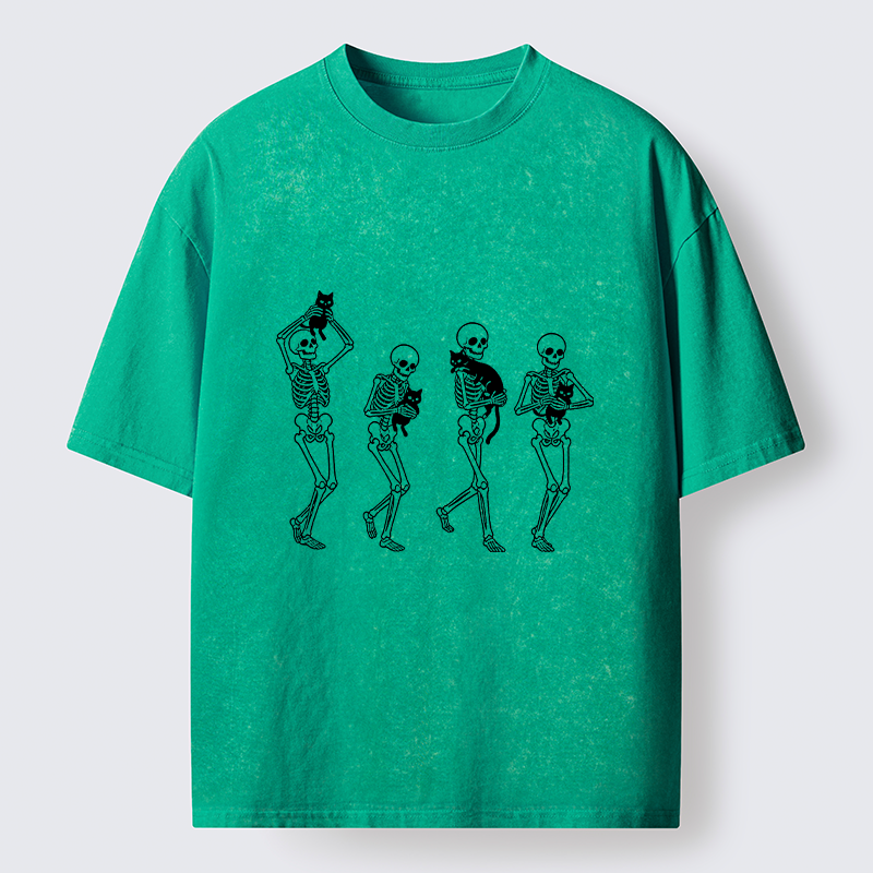 Tokyo‑Tiger Funny Skeleton Cat Meme Washed T‑Shirt