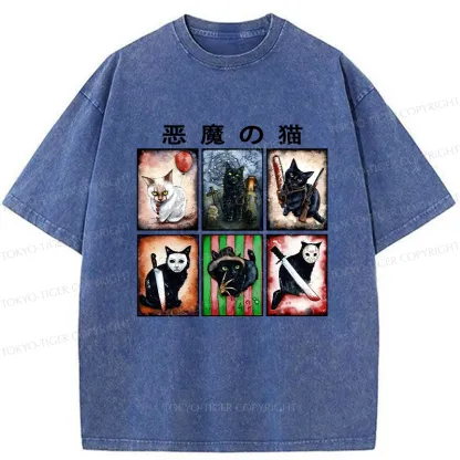 Tokyo-Tiger Demon Cat Washed T-Shirt