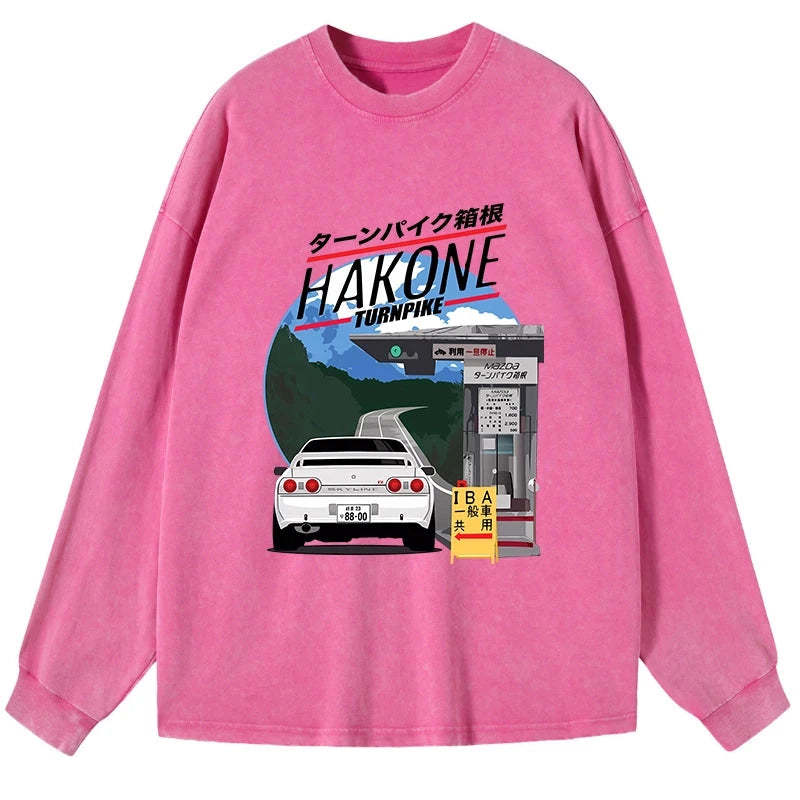 Tokyo-Tiger Hakone Nissan Skyline R32 JDM Washed Long Sleeve T-Shirt