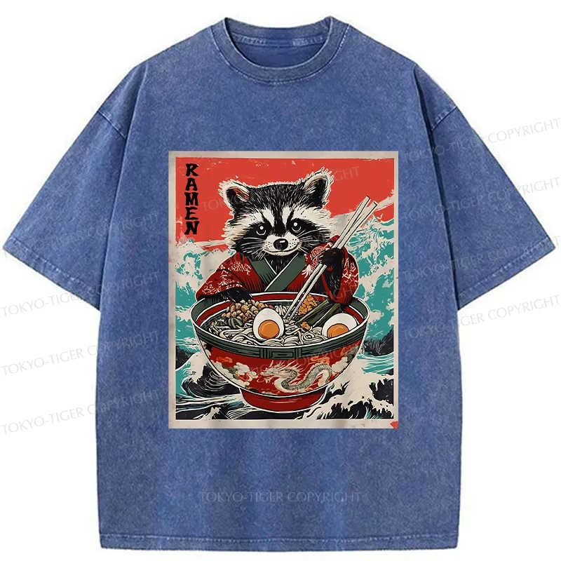 Tokyo-Tiger Ramen-loving Raccoon Washed T-Shirt