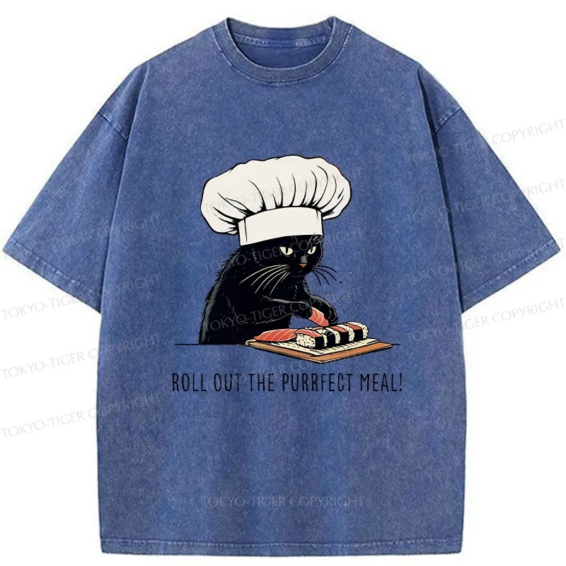 Tokyo-Tiger Roll Out The Purrfect Meal Washed T-Shirt