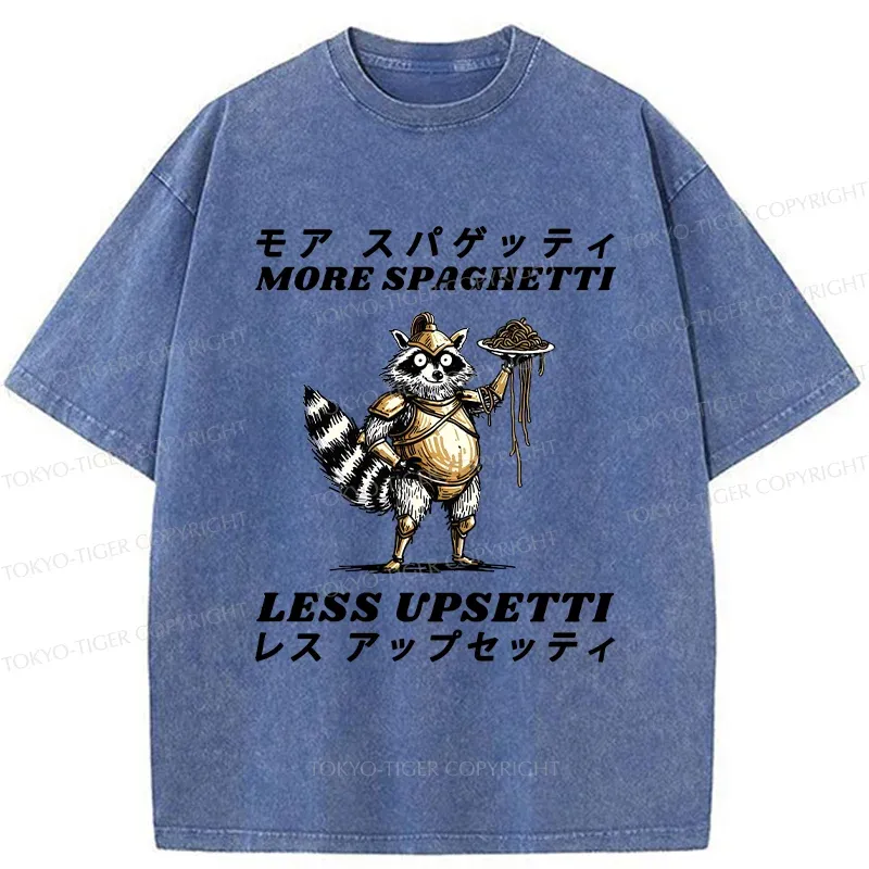 Tokyo-Tiger Armed Raccoon Eating Spaghetti Washed T-Shirt