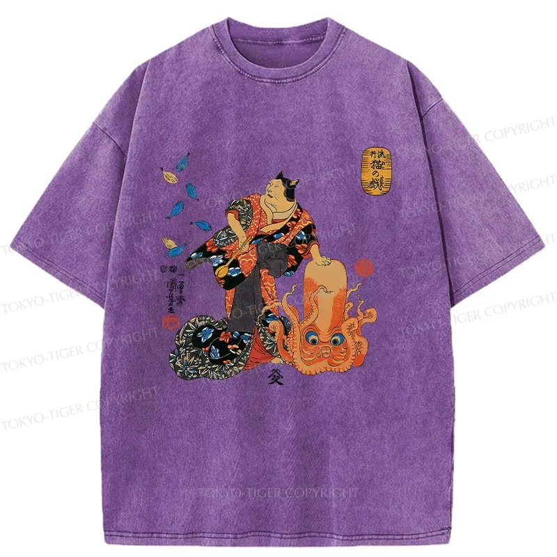 Tokyo-Tiger Geisha Cat Washed T-Shirt