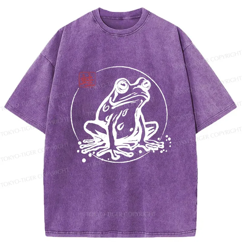 Tokyo-Tiger Retro Japanese Frog Washed T-Shirt