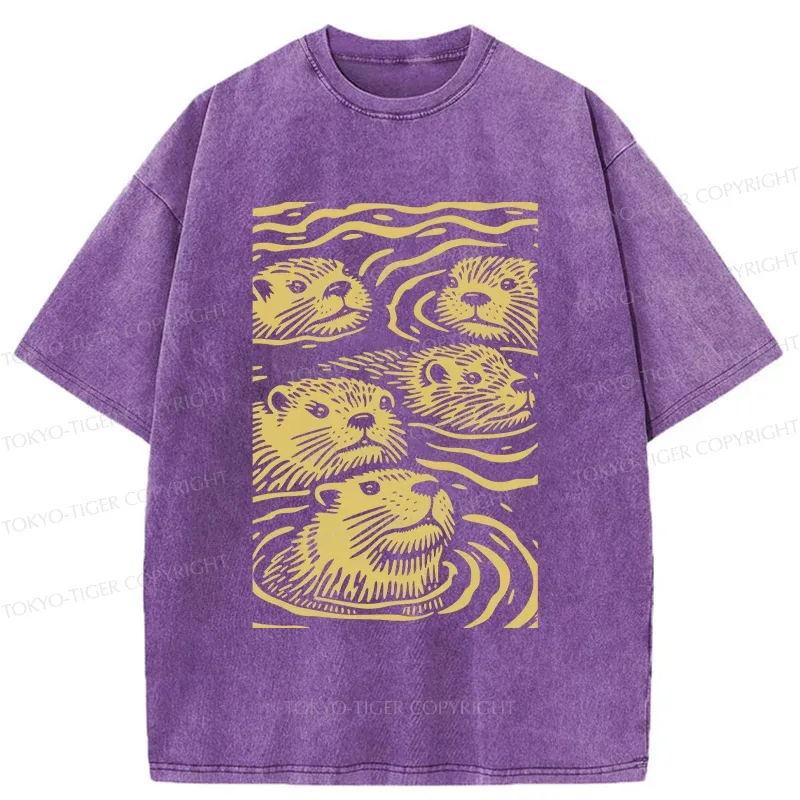 Tokyo-Tiger Woodcut Otter Washed T-Shirt