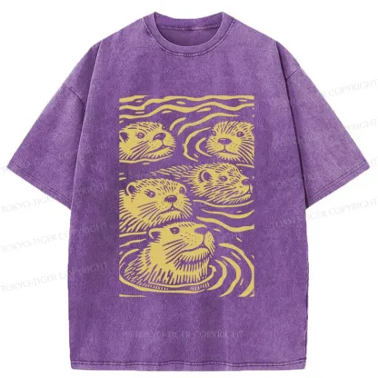Tokyo-Tiger Woodcut Otter Washed T-Shirt