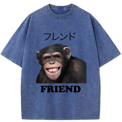 Tokyo-Tiger Funny Chimpanzee Washed T-Shirt