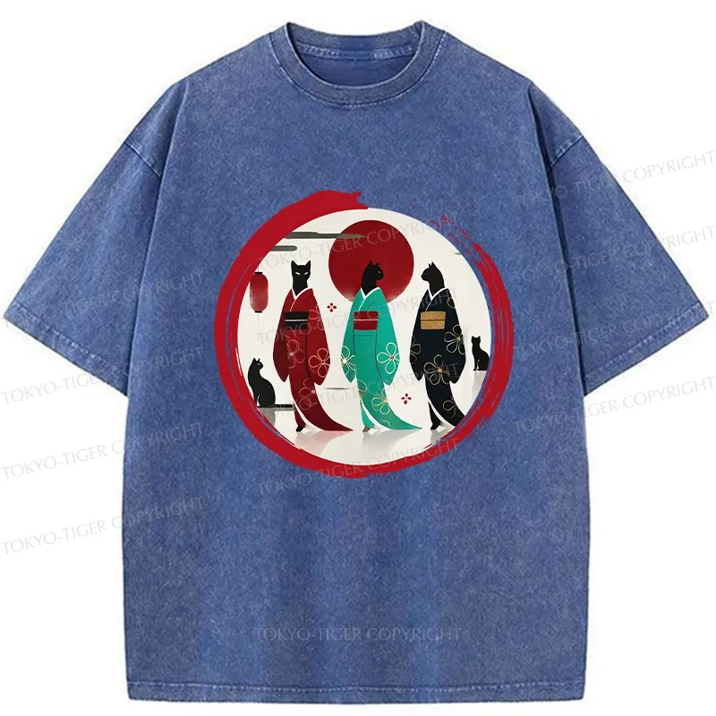 Tokyo-Tiger Black Cat Geisha Washed T-Shirt