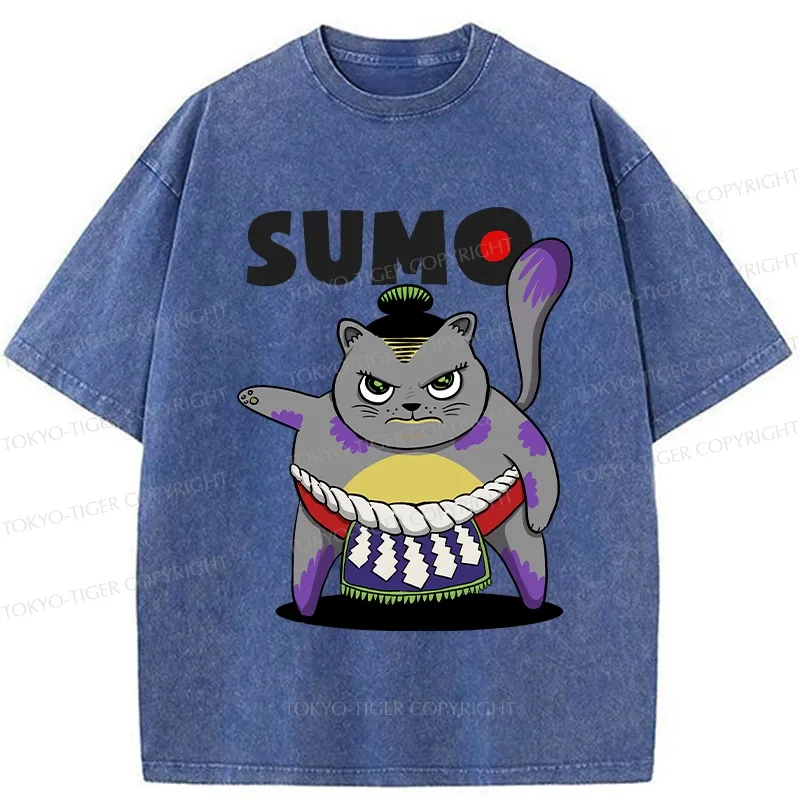 Tokyo-Tiger Cat Sumo Wrestler Washed T-Shirt
