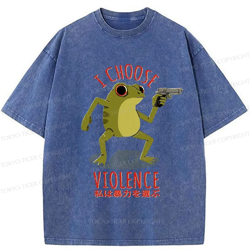 Tokyo-Tiger I Choose Violence Funny Washed T-Shirt