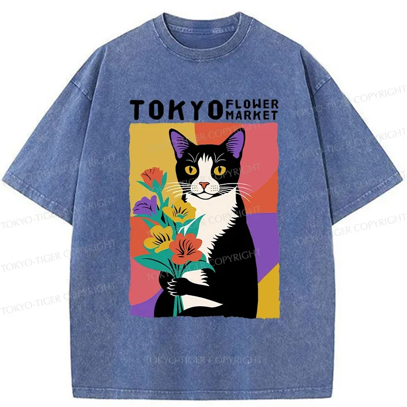 Tokyo-Tiger Flower Market In Tokyo Japan Washed T-Shirt