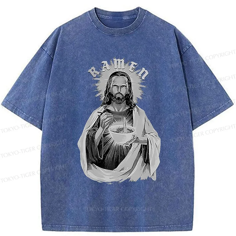 Tokyo-Tiger Ramen Lover Jesus Washed T-Shirt