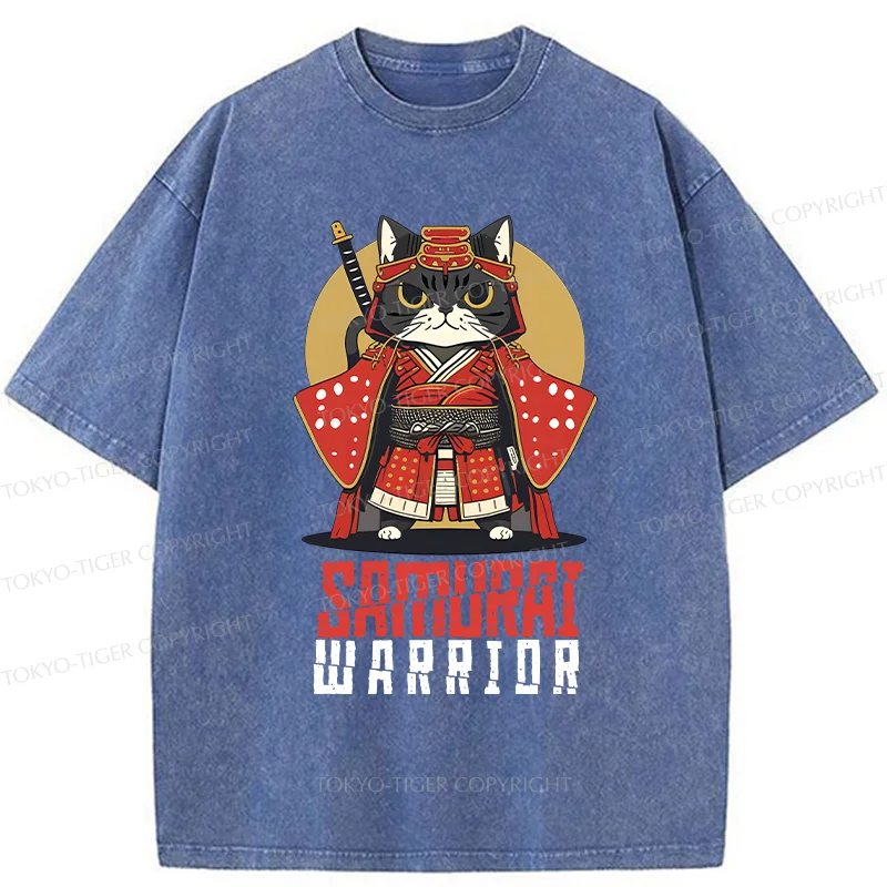 Tokyo-Tiger Mighty Cat Samurai Washed T-Shirt