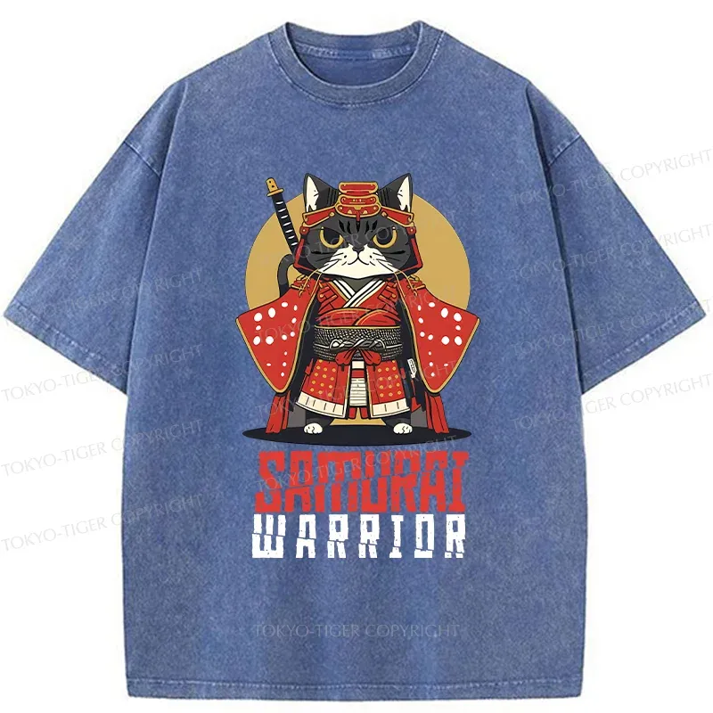 Tokyo-Tiger Mighty Cat Samurai Washed T-Shirt