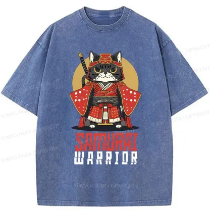 Tokyo-Tiger Mighty Cat Samurai Washed T-Shirt