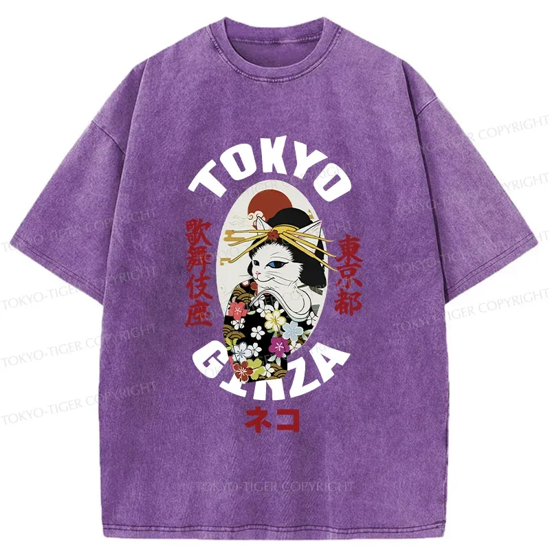 Tokyo-Tiger Geisha Cat Washed T-Shirt