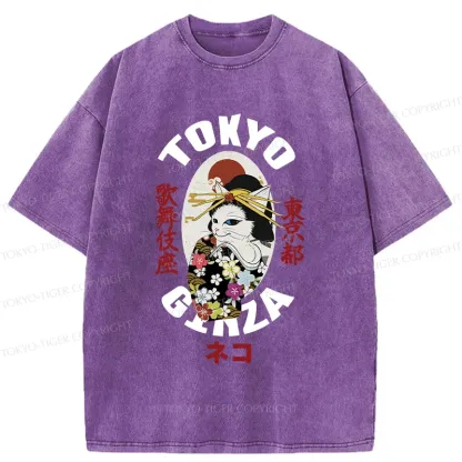 Tokyo-Tiger Geisha Cat Washed T-Shirt