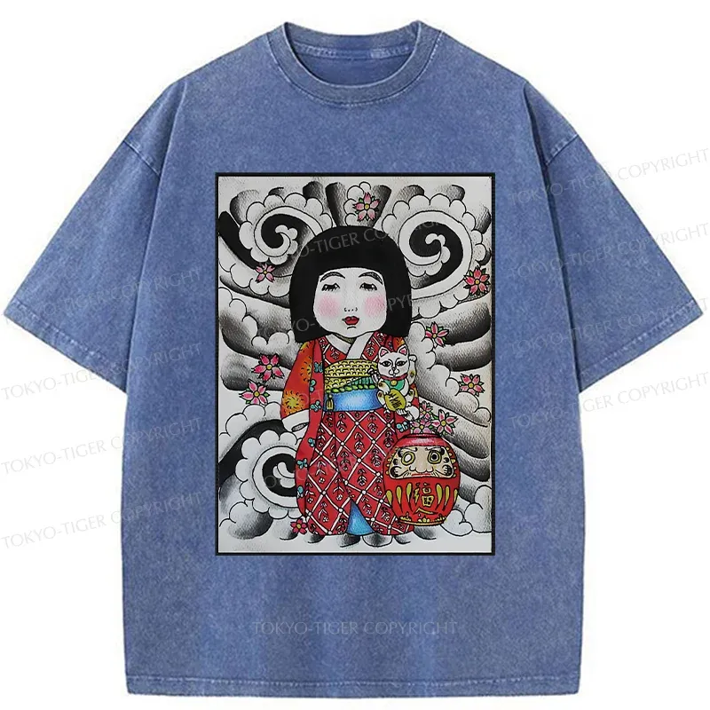 Tokyo-Tiger Japanese Little Girl Washed T-Shirt