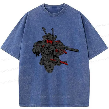 Tokyo-Tiger Samurai Holding A Gun Washed T-Shirt