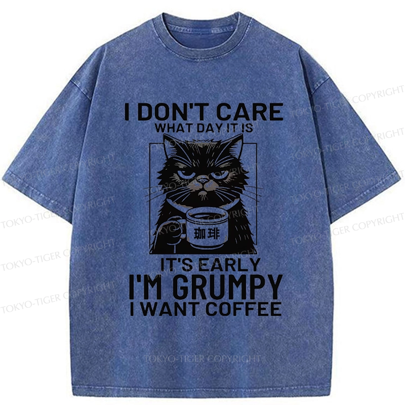 Tokyo-Tiger Funny Grumpy Cat Washed T-Shirt
