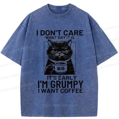 Tokyo-Tiger Funny Grumpy Cat Washed T-Shirt