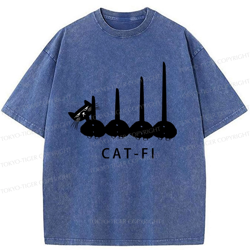 Tokyo-Tiger Funny CAT-FI Washed T-Shirt