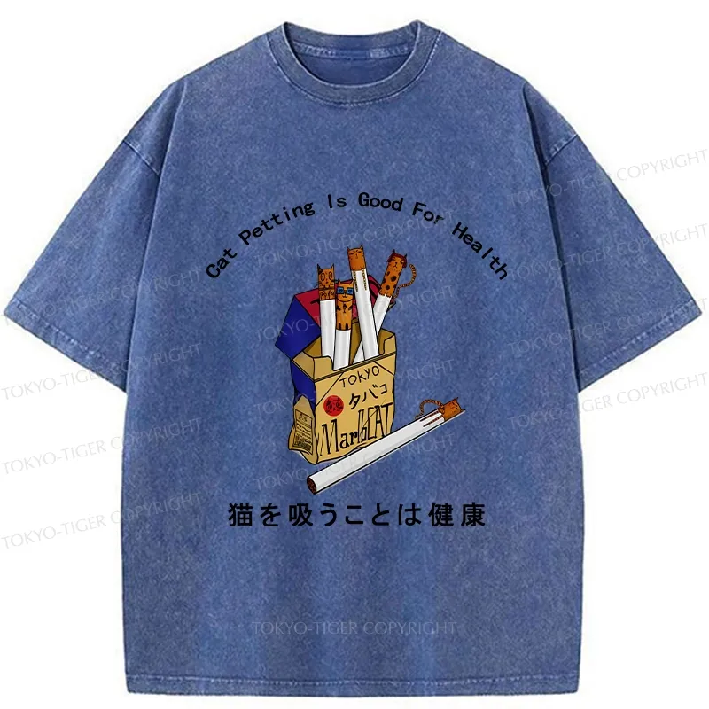 Tokyo-Tiger Cat Petting Is Good For Health Washed T-Shirt