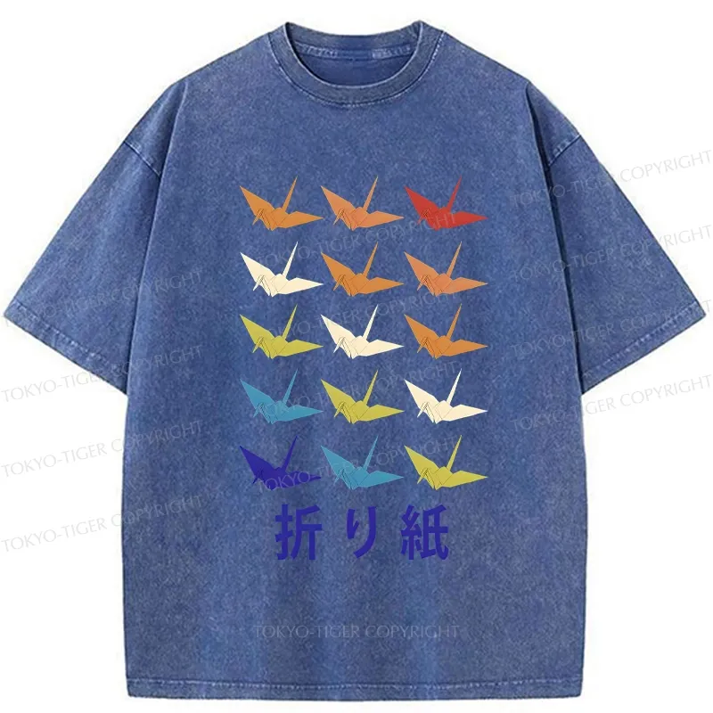 Tokyo-Tiger Japanese Traditional Origami Washed T-Shirt